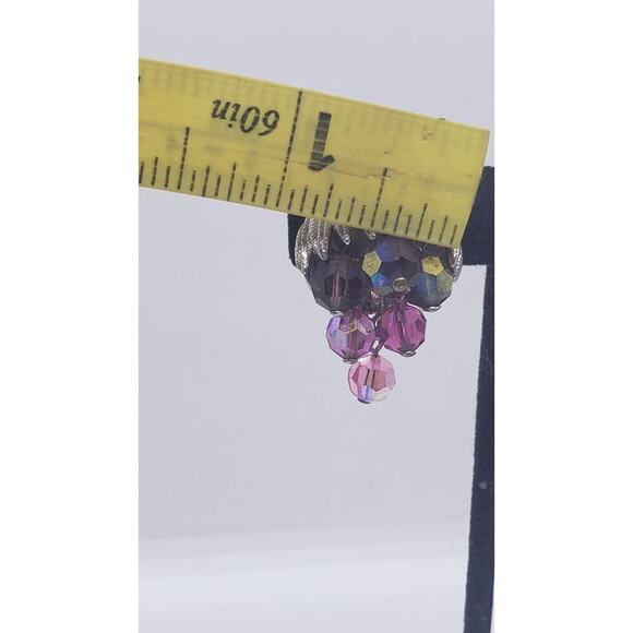 Vintage Earrings Purple Waterfall Clip On Schrager Aurora Borealis Bead Dangle - Picture 13 of 13
